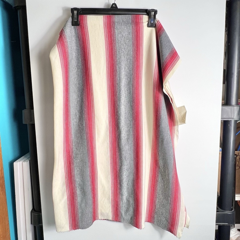 Vintage Red Gray White/Offwhite Stripe Fabric 1¼‎ Yards 100% Polyester NOS READ